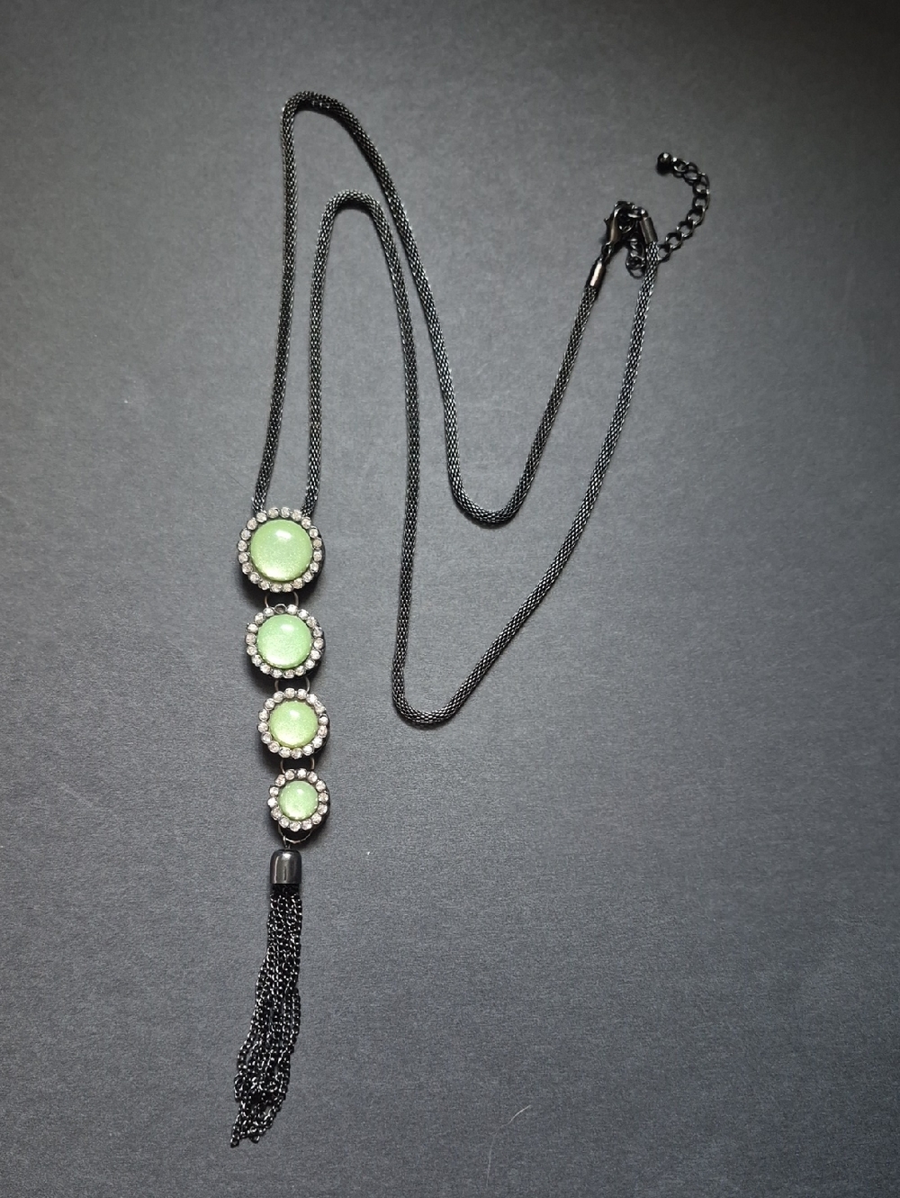 #68 Black Pendant Necklace with Green Accents